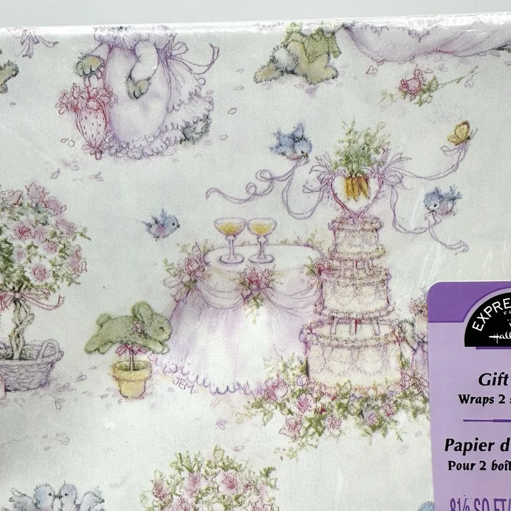 8 Packs Sealed NEW Hallmark Wrapping Paper Vintage Bunnies Wedding Party Rare